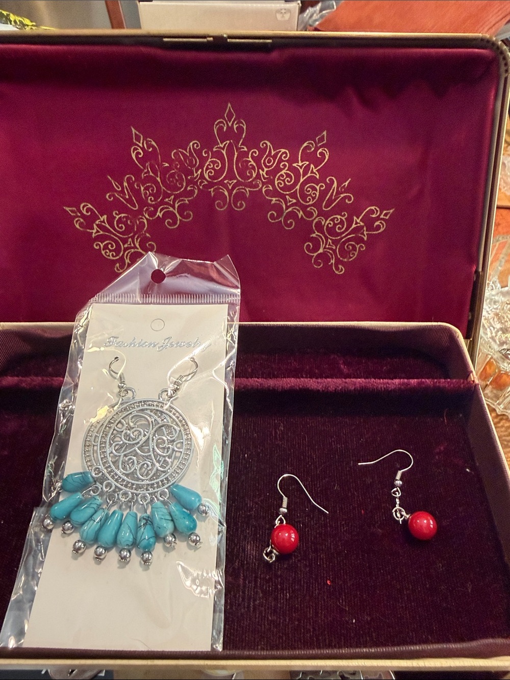 Silver Filigree Turquoise Bead Drop Earrings - Women Jewelry